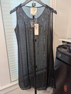 NWT Black Embellished Sleeveless Sheath Flapper Dress